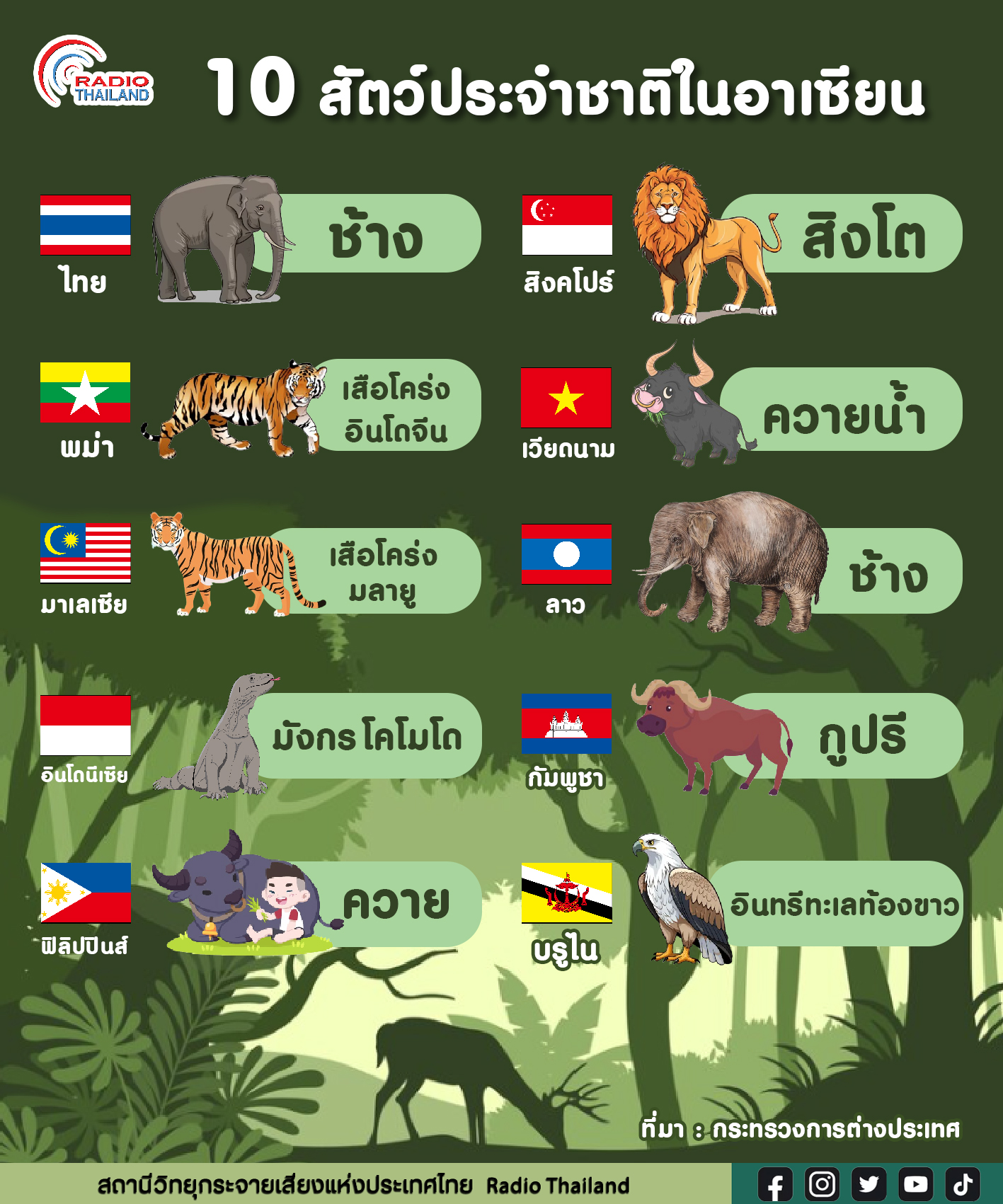 🐘 “10 สัตว์ประจำชาติอาเซียน” 🐅